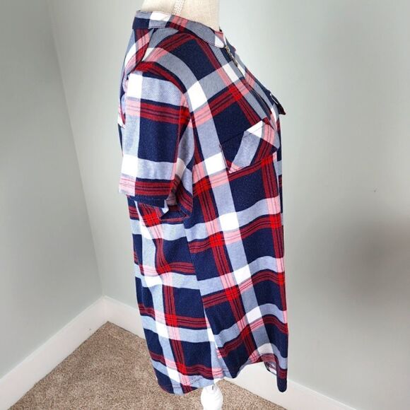 Jczhwqh Women's Short Sleeve Quarter Zip V Neck Plaid Top Size Large - Picture 3 of 7